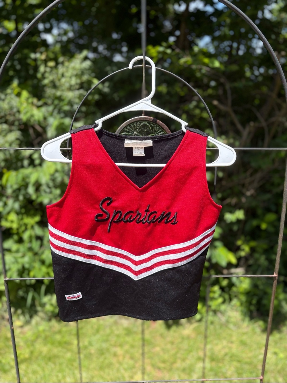 Red Black "Spartans" Cheer Top Sleeveless Youth XL Adult Small Costume Cosplay